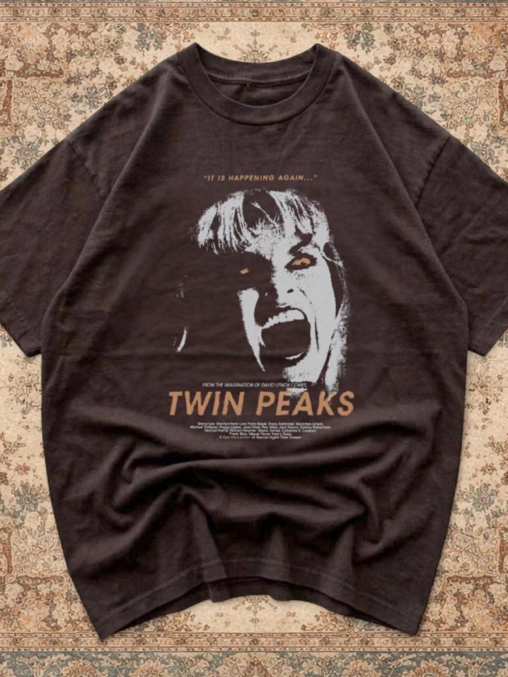 Gildan Twin Peaks Graphic Tee - Black with Cream & Tan Print